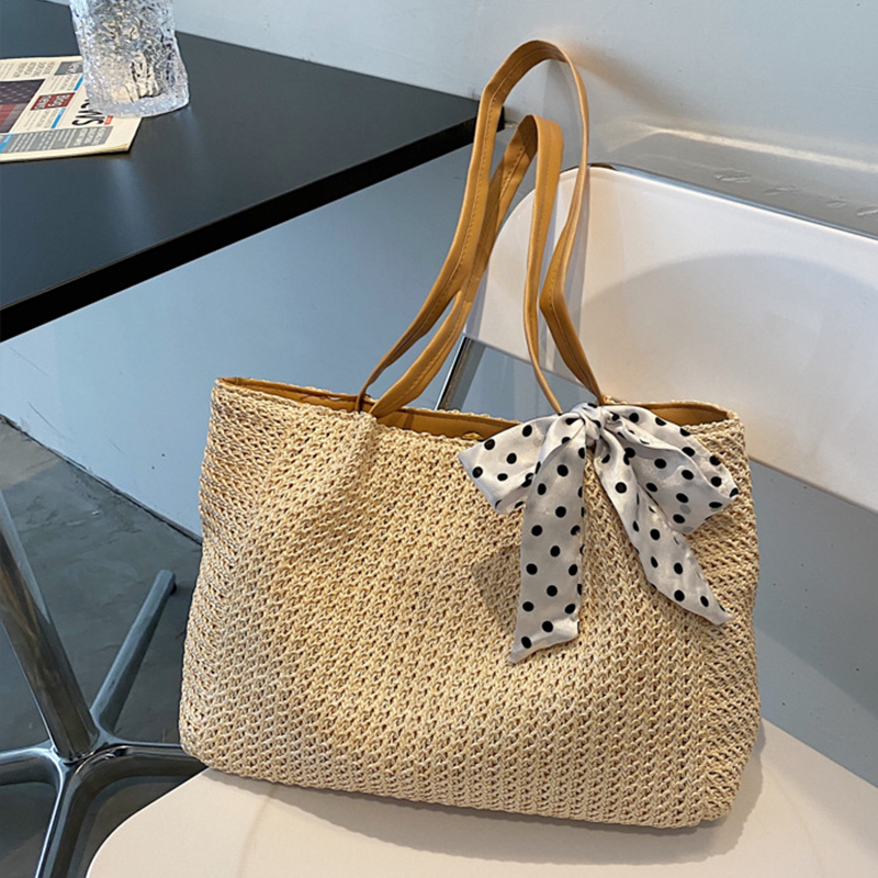 Beach Bag Straw - Sac de paille à nœud papillon