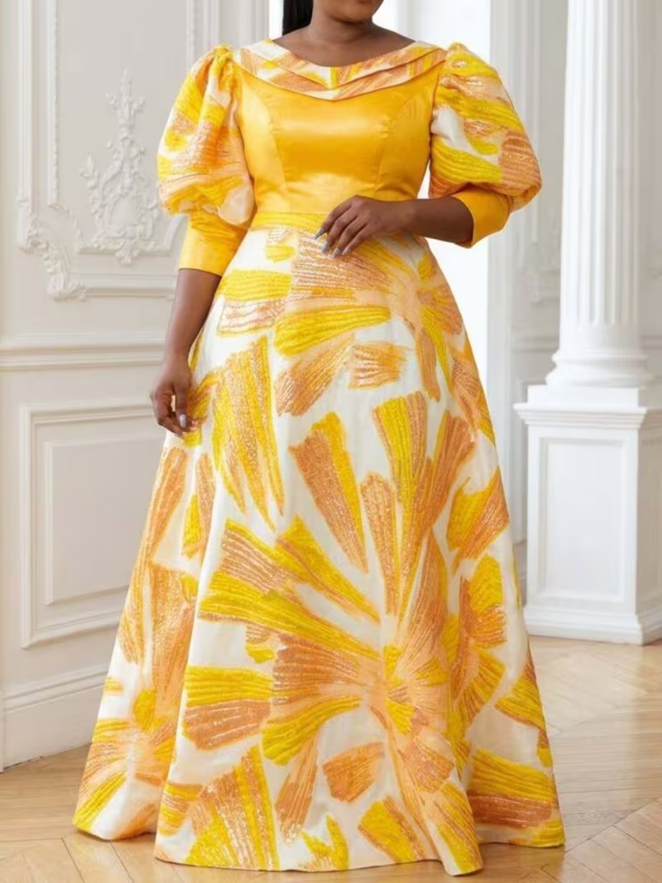Summer Clothing For Older Women - Robe longue en satin imprimé pour